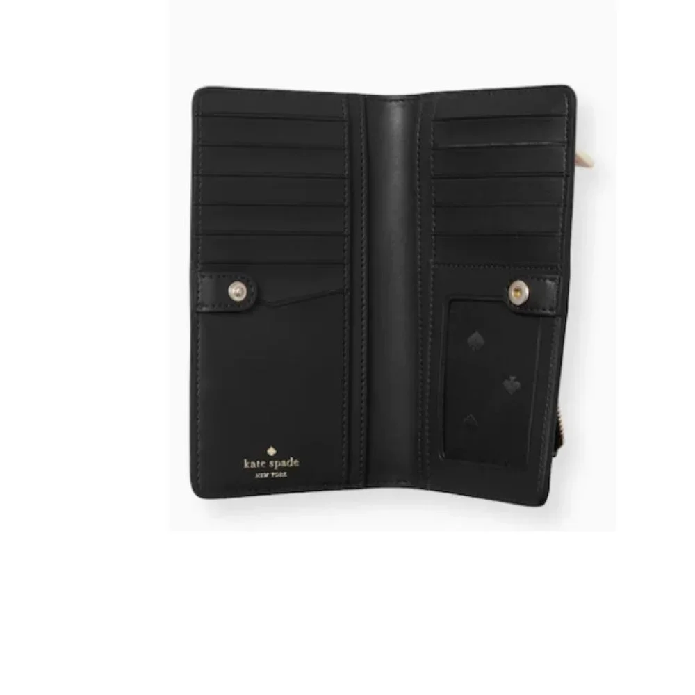 NWT KATE SPADE LARGE STACI SLIM BLACK & BIEGE BIFOLD WALLET